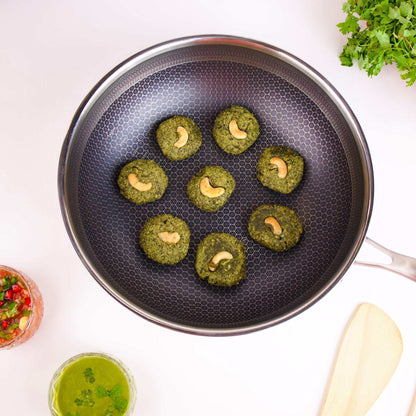 Multi-Purpose Honeycomb Stainless Steel Deep Frying Pan with Composite Lid (28 cm)